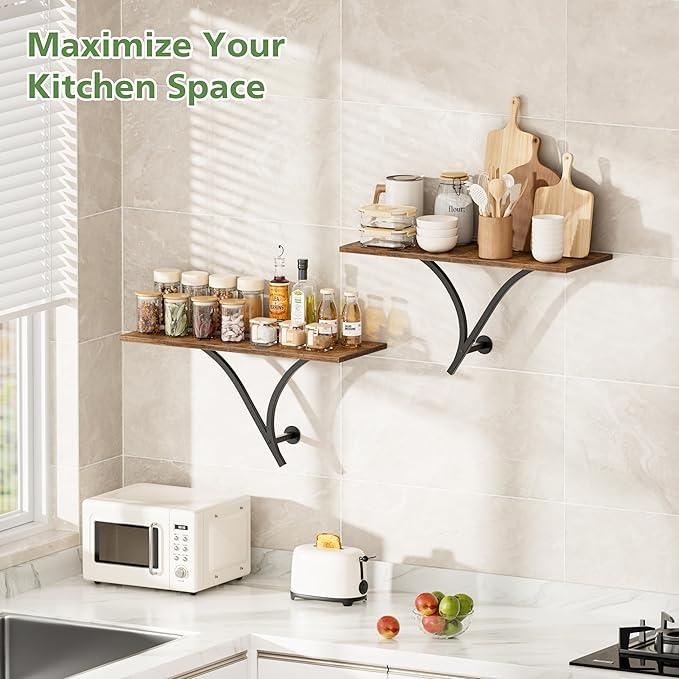 Floating Shelves, 26.7 Inch Long Wall Shelf Set of 2, Wide Display Shelf Wall Mounted Hanging Shelving for Bathroom, Living Room, Bedroom, Kitchen, Rustic Brown - ModernBath