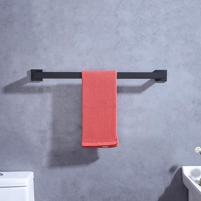 LANC 2 Pack Bath Towel Bars Matte Black 24-Inch Bathroom Towel Rail Square Towel Racks Kitchen Towel Holders Stainless Steel Wall Mount Towel Hanger Towel Rods,A8804-6MB - ModernBath