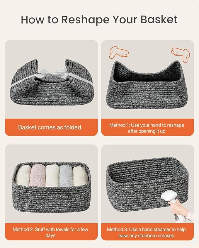 Small Woven Basket, 13.5 x 9.5 x 5 Inches, Storage Basket for Organizing, Cute Small Rope Shelf Closet Cube Storage Bins Baskets for Shelves, Dog Toy Gift Baskets Empty, 3 Pack Mixed Black - ModernBath