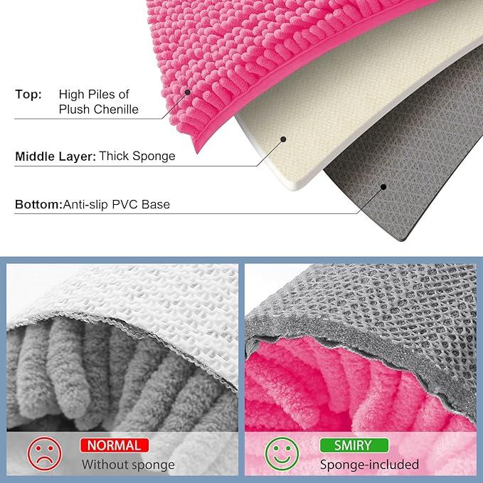Smiry Luxury Chenille Bathroom Rugs 47x20, Extra Soft and Absorbent Shaggy Bath Mat, Machine Washable, Non-Slip Plush Carpet Runner for Tub, Shower, and Floor, Home Decor Accessories, Hot Pink - ModernBath