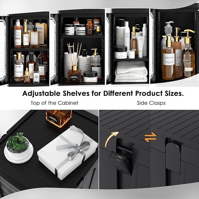 VECELO 4-Tier Tall Narrow Storage Cabinet with Movable Wheels, Adjustable Shelves, Anti-Tip, Slim, for Small Space, Bathroom, Kitchen, Laundry, Black - ModernBath