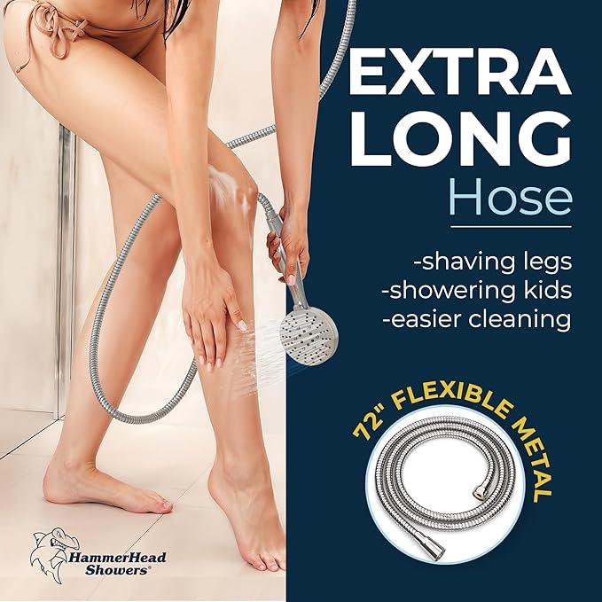 HammerHead Showers® Solid Metal 3-Spray Handheld Shower Head with Long Hose and Holder - CHROME - 2.5 GPM High Pressure Shower Head with Handheld Sprayer - WIDE, MASSAGE, and MIST Sprays - ModernBath