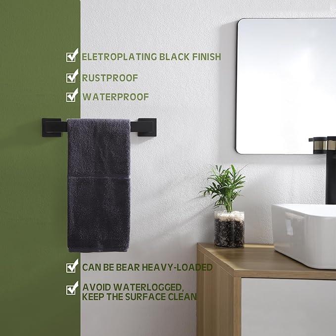 KOKOSIRI 12-Inch Single Towel Bar, Bathroom Kitchen Towel Holder, Wall Mounted SUS304 Stainless Steel Towel Rack 2 Pack, Matte Black, B4003BK-L12-P2 - ModernBath