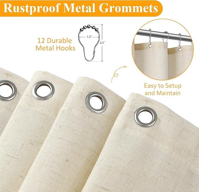 Naturoom Warm Beige 42 Inch Shower Curtain - Stall Narrow Half Linen Ultra Thick Fabric Shower Curtain Set with Hooks, Boho Farmhouse Rustic RV Camper Bath Curtains for Bathroom, 42x72 - ModernBath