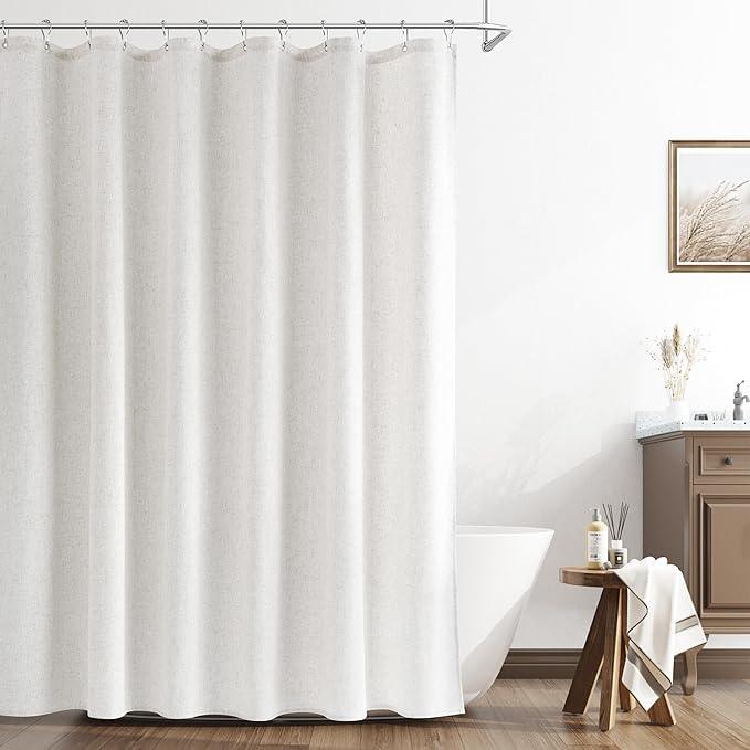 Naturoom Natural Linen Shower Curtain, Country Boho Farmhouse Bath Decor Shower Curtains Neutral Cloth Weighted Textured Fabric Bath Curtain Liner with Hooks, Beige White, 72x72 - ModernBath