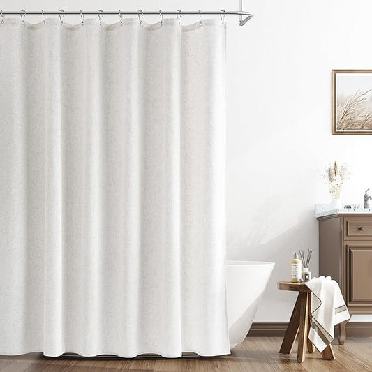 Naturoom Natural Linen Shower Curtain, Country Boho Farmhouse Bath Decor Shower Curtains Neutral Cloth Weighted Textured Fabric Bath Curtain Liner with Hooks, Beige White, 72x72 - ModernBath