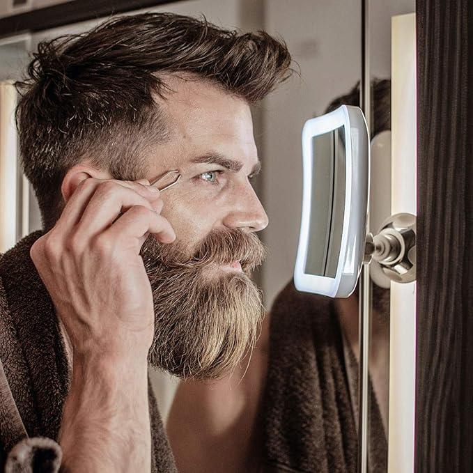 Fancii Rechargeable 10x Magnifying Mirror with 3 LED Light Settings, Dimmable Touch Light, Cordless, Locking Suction Mount, Lighted Mirror for Bathroom or Travel, Mira 2 (White) - ModernBath