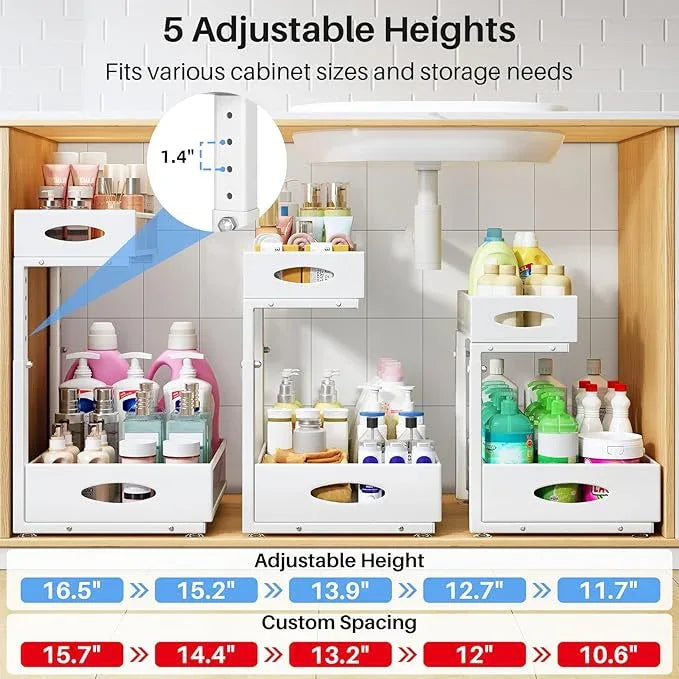 Under Sink Organizer, 2 Tier Pull Out Under Cabinet Organizer Shelf with Pad for Framed Cabinets, Metal Slide Out Under Sink Storage, Mesh Sliding Drawers for Kitchen Bathroom Laundry(White, 1 Pack) - ModernBath