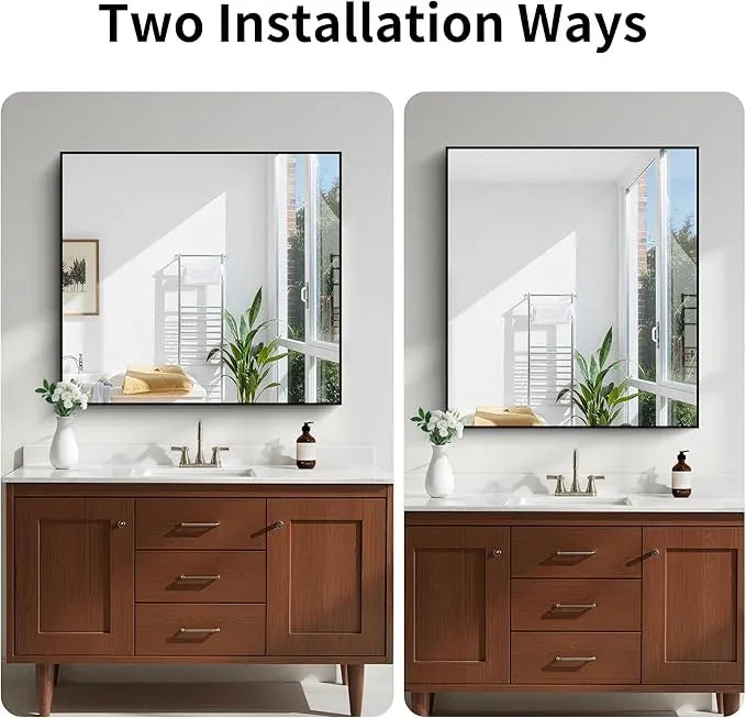 KOCUUY Bathroom Mirror 36"x40", Black Bathroom Mirrors for Over Sink, Shatterpoof Large Vanity Mirror, Metal Framed Black Wall Mirror for Bedroom Living Room and Entryway (Horizontal/Vertical) - ModernBath