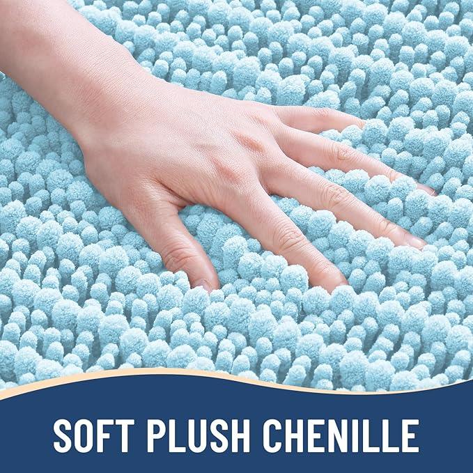 Arotive Luxury Chenille Bathroom Rug Mat, Extra Soft Thick Absorbent Shaggy Bath Rugs, Non-Slip Machine Wash Dry, Plush Bath Mats for Bathroom, Shower and Tub, 60x24, Blue - ModernBath