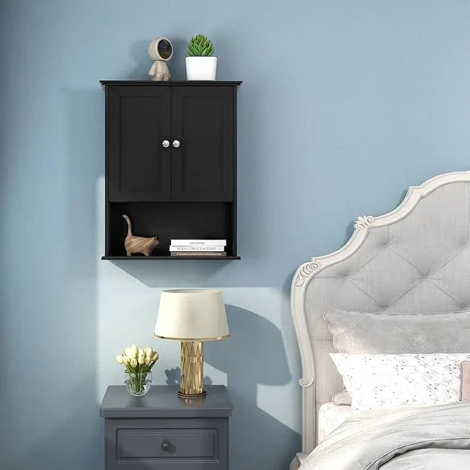 Black Wall Cabinet 24x30 Inch Wooden Over The Toilet Storage Cabinets with 2 Doors, Above Toilet Storage Medicine Cabinets for Bathroom Laundry Room Bedroom Kitchen - ModernBath