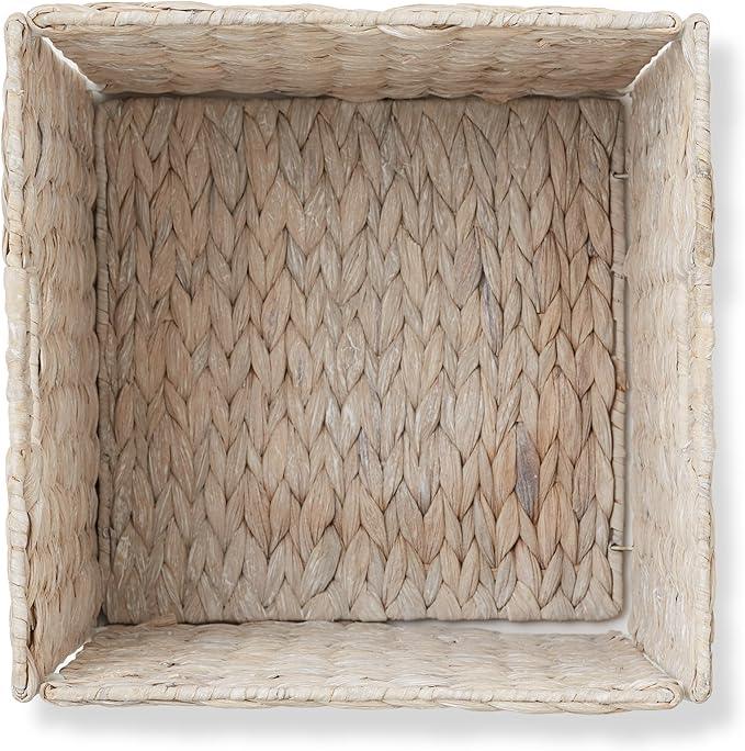 Casafield 12" x 12" Hyacinth Storage Baskets, Whitewash - Set of 2 Storage Organizers, Woven Wicker Cubes for Bathroom, Bedroom, Laundry, Shelves - ModernBath