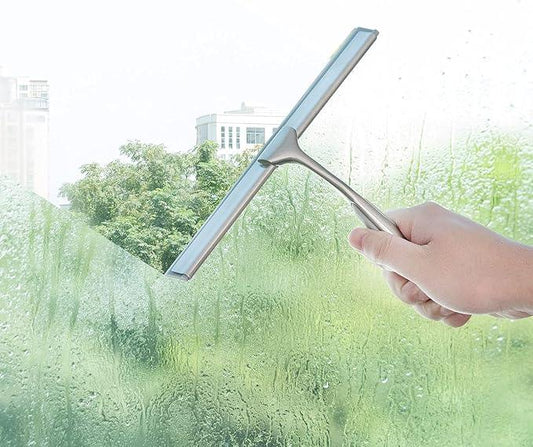 Shower Squeegee for Shower Doors 10 Inch Bathroom Squeegee for Windows,Kitchen,Mirror and Car Glass, Stainless Steel with Adhesive Hook - ModernBath