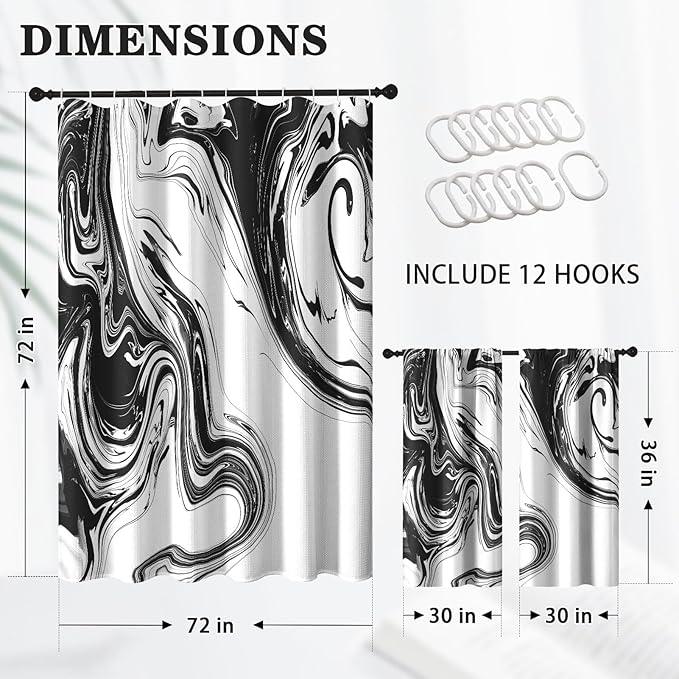Culudea Marble Vintage Retro Shower Curtain Set, Aqua Gray Abstract Bathroom Window Waffle Cloth Waterproof Shower Curtain Set for Bathroom Decor - ModernBath