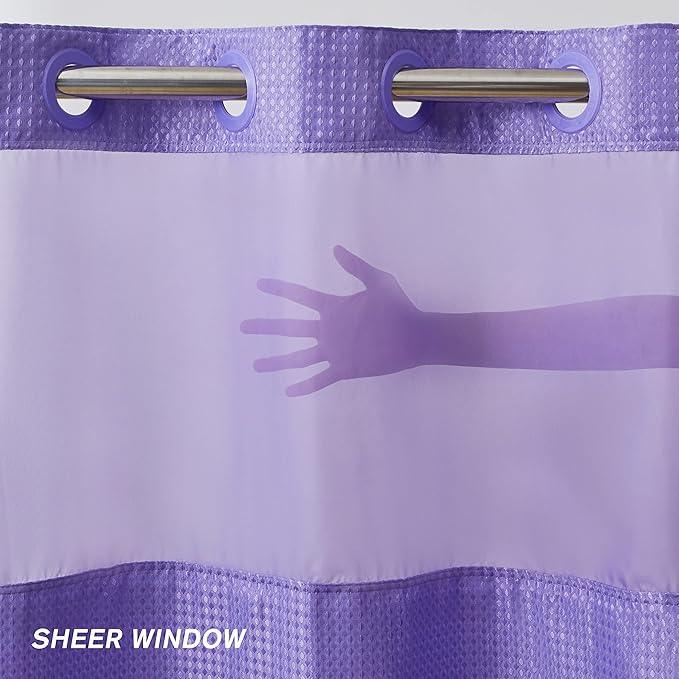 Furlinic Purple Small Stall No Hook Shower Curtain with Snap in Liner,Waffle Weave Heavy Duty Fabric Waterproof Bathroom Curtains,Washable Shower Curtain Set with See Through Window 36x72 Inch - ModernBath