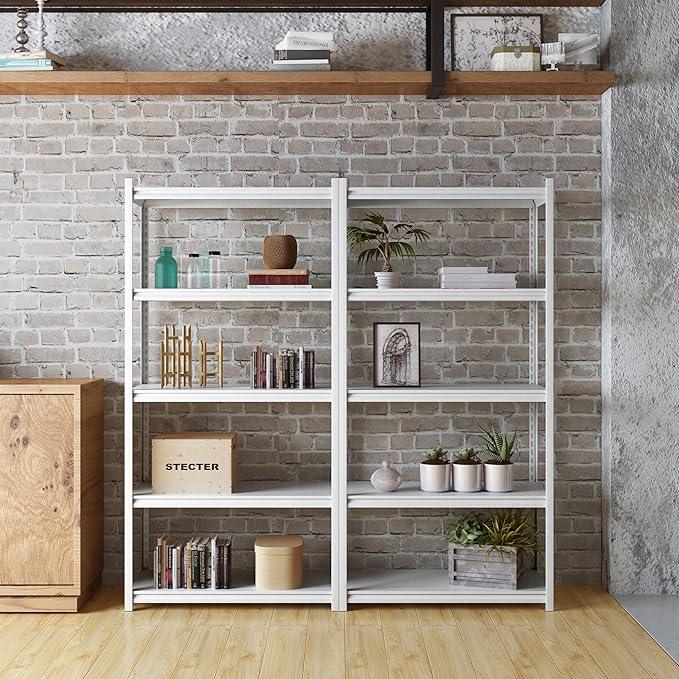 5 Tier Metal Storage Shelves Adjustable Garage Shelving, Heavy Duty Industrial Utility Rack Organization for Kitchen, Pantry, Closet, Garage, Office (White) - ModernBath