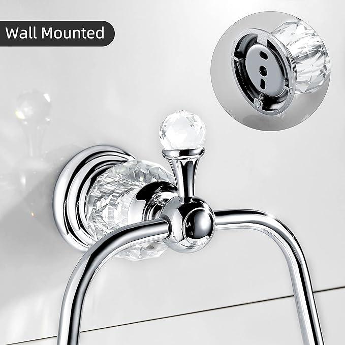 WINCASE Crystal Towel Ring, Chrome Hand Towel Holder, Silver Towel Rack Hanger for Bathroom, Towel Holder Bling Wall Mounted Decorative - ModernBath