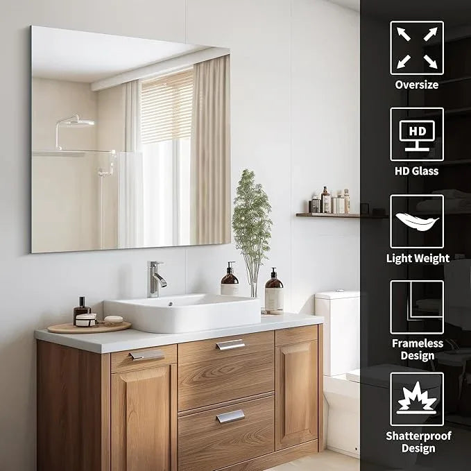 CILIBER Frameless Wall Mirror, 36x36 inch Square Bathroom Mirrors for Wall, Upgraded Shatterproof Vanity Mirror Over Sink with Polished Edge for Bathroom,Bedroom,Living Room and Entryway - ModernBath