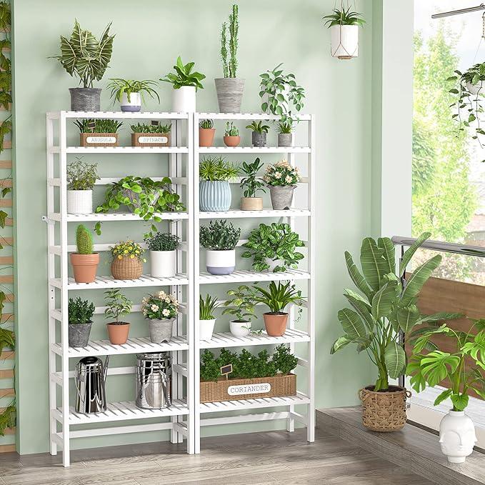 Homykic 6-Tier Bamboo Bookshelves and Bookcases, Adjustable 63.4”Tall Shallow Book Shelf Organizer Rack, Freestanding Storage Shelving Unit for Living Room, Kitchen, Bathroom, Office, White - ModernBath