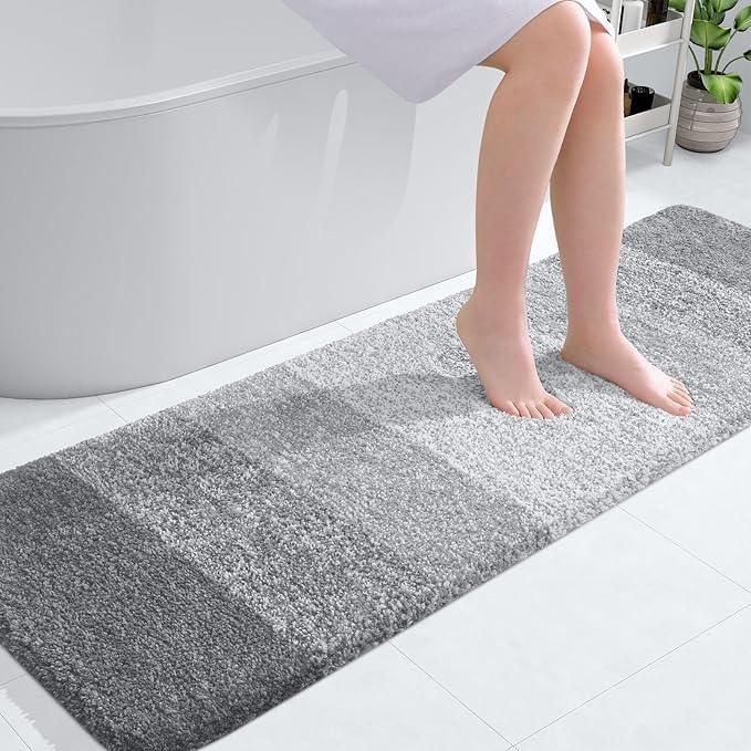 OLANLY Bathroom Runner Rugs 59x20, Extra Soft Absorbent Microfiber Bath Rugs, Rubber Backing, Quick Dry, Washable Bath Mats for Bathroom Floor, Tub and Shower, Home Decor Accessories, Light Grey - ModernBath