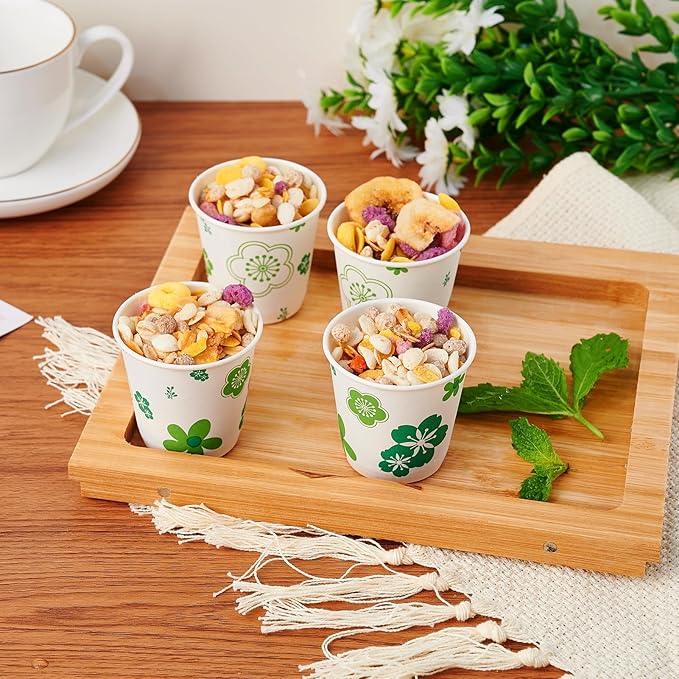 [600 Pack] Paper Cups, 3oz Disposable Bathroom Cups, Mouthwash Cups, Cold Disposable Drinking Cup for Party, Picnic, BBQ, Travel, and Event, Green Floral - ModernBath