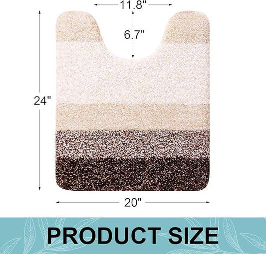 Arotive Microfiber Bathroom Rugs, Shaggy Soft and Absorbent Contour Toilet Rugs, Non-Slip, Thick Plush Machine Washable Dry Bath Mats for Toilet Base, 24x20, Brown, U-Shape - ModernBath