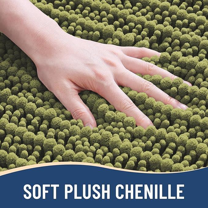 Arotive Luxury Chenille Bathroom Rug Mat, Extra Soft Thick Absorbent Shaggy Bath Rugs, Non-Slip Machine Wash Dry, Plush Bath Mats for Bathroom, Shower and Tub, 36x24, Willow Green - ModernBath