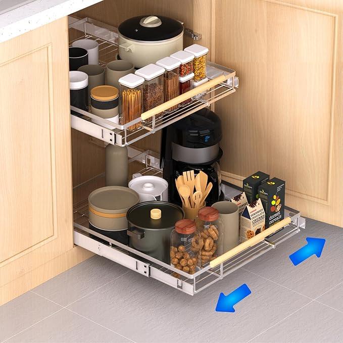 Pull Out Drawer Cabinet Organizer, Expandable Slide Out Storage Shelves - Heavy Duty, Durable and Smooth Slide-Out, 12.3"~18.3" Wide x 22.5" Deep, 1 Pack - ModernBath