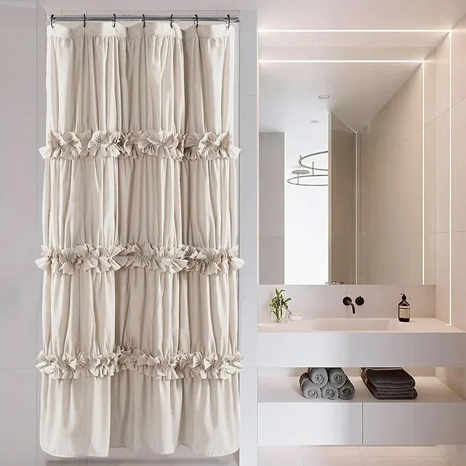 Homechoice Decor Camel Ruffle Stall Shower Curtain, Vintage Handcrafted Bow Tie Bath Curtain for Master Bathroom, Ruched Microfiber Bathroom Curtain with 7 Buttonholes, 36" W x 72" H (LQ-10) - ModernBath