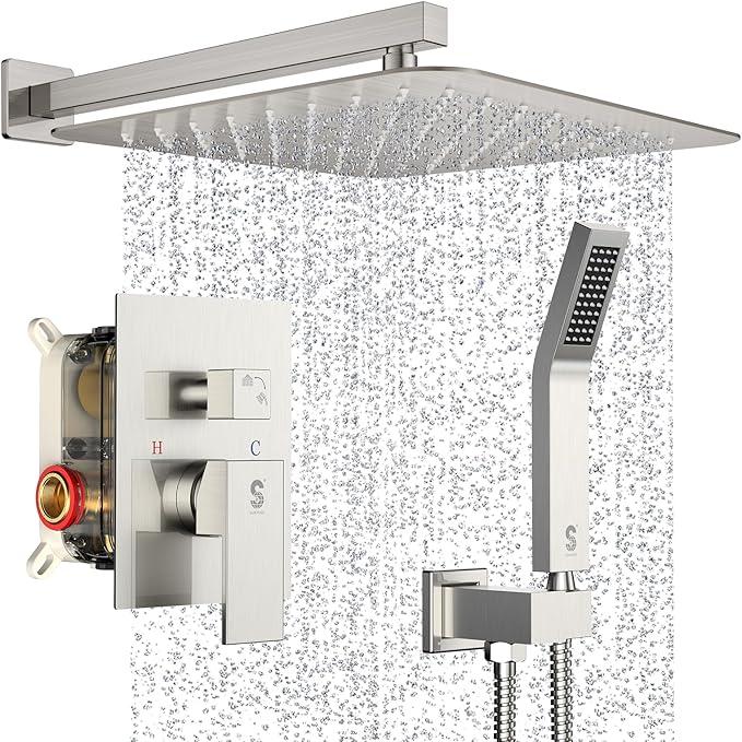 SR SUN RISE Shower Faucet - 16 Inch Rain Shower System - All Metal Shower Fixtures - Brushed Nickel - ModernBath