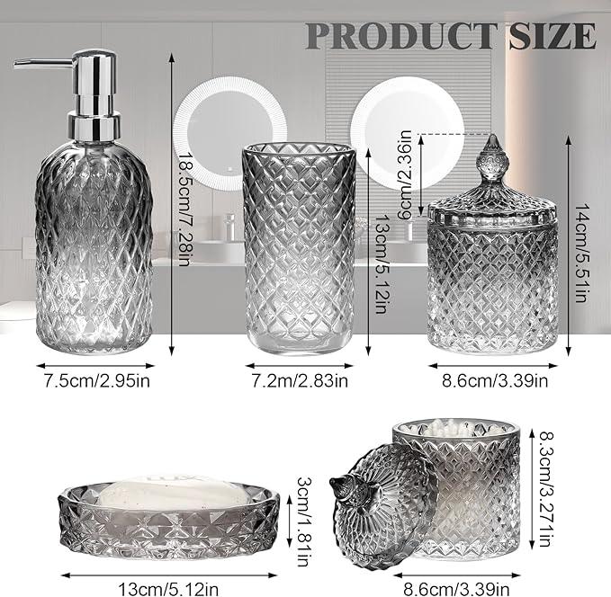 Bathroom Accessories Set, 5Pcs Gradient Glass Bath Accessory Sets Complete, Glass Bathroom Accessories with Soap Dispenser, Soap Dish, Toothbrush Holder, Qtip Holder - ModernBath