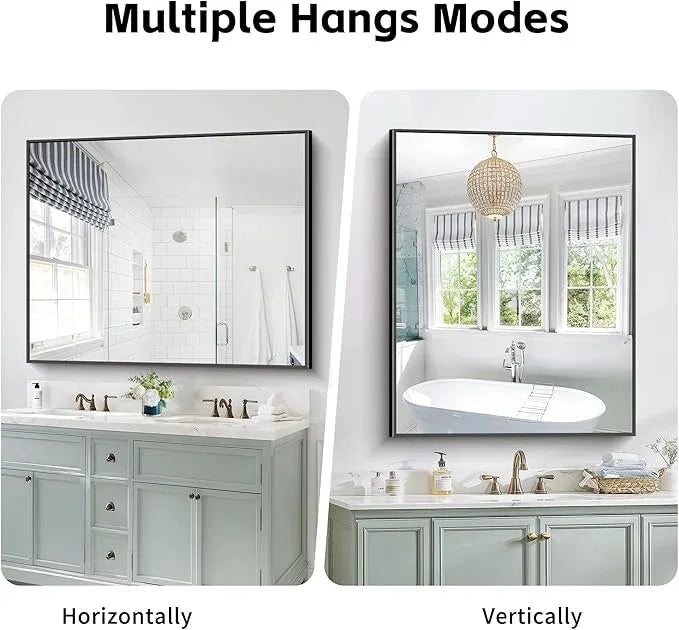 COFENY 40x48inch Black Bathroom Mirror, Black Rectangle Mirror with Frame, Large Rectangular Wall Mirrors for Bathroom, Living Room, Hair Salon, Big Farmhouse Mirror Hang Horizontal/Vertical - ModernBath