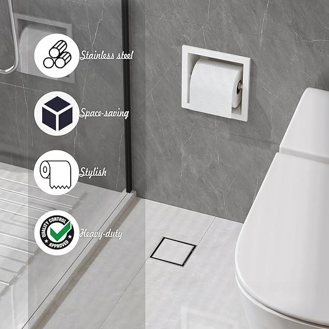 Neodrain Recessed Toilet Paper Holder, White Stainless Steel Built-in Tissue Paper Roll Holder, Roll Paper Holder for Bathroom Wall - ModernBath