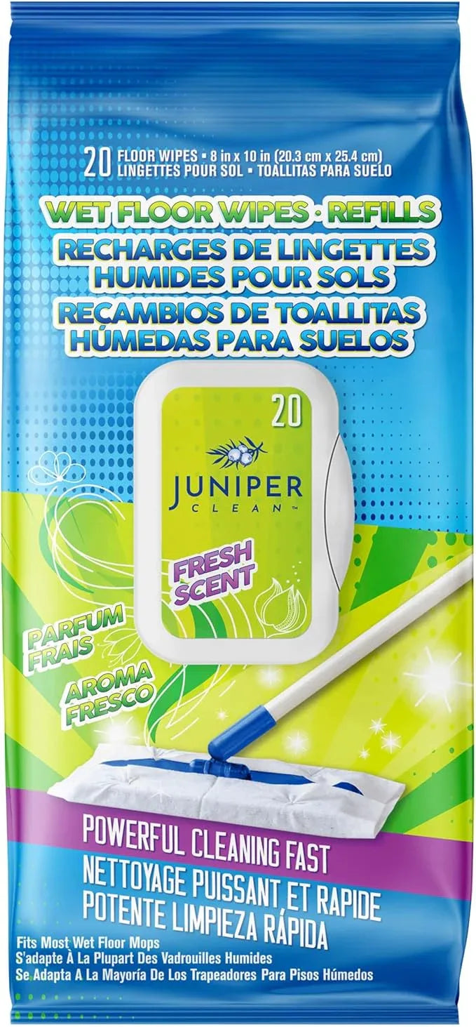 Juniper CLEAN Wet Floor Wipes, Multi Surface Floor Cleaner Wet Mop Pads Fit Swiffer Sweeper Mop, Fresh Scent & Plant-Based Textured Cloth Trap Absorb Dirt, 20 Count (Pack of 1) - ModernBath