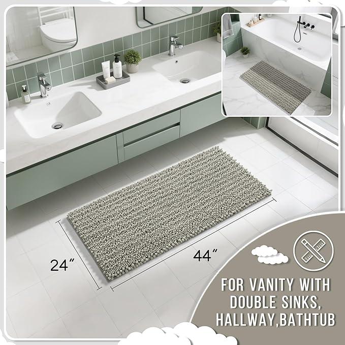 Yimobra Long Bathroom Rugs Non Slip Washable 44x24 Inch - Ultra Soft Absorbent Chenille Bath Mat, Quick Dry Shaggy Floor Carpet for Tub Shower, Sand Home Decor Accessories - ModernBath