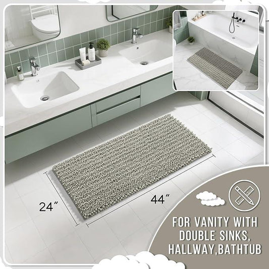 Yimobra Long Bathroom Rugs Non Slip Washable 44x24 Inch - Ultra Soft Absorbent Chenille Bath Mat, Quick Dry Shaggy Floor Carpet for Tub Shower, Sand Home Decor Accessories - ModernBath