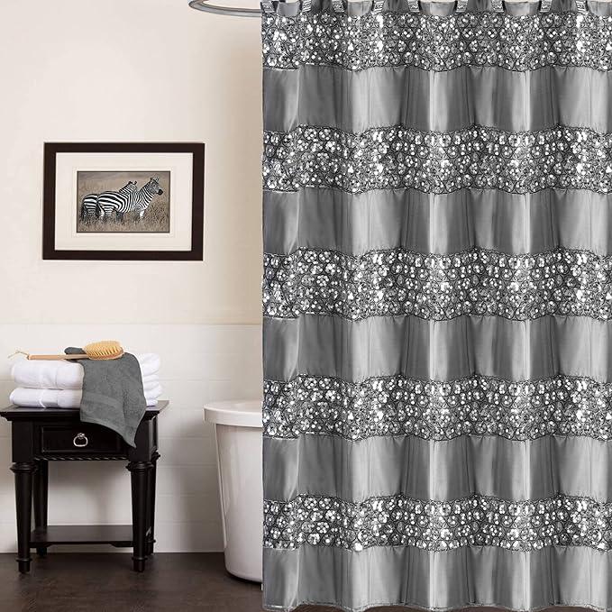 Zahari Home Sinatra 13pc Bathroom Shower Curtain Set - Classic Luxury Fabric Curtains with Unique Design & 12 Hooks - ModernBath