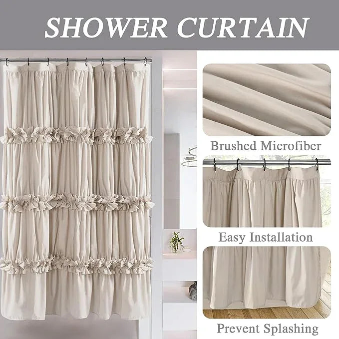 Homechoice Decor Camel Ruffle Stall Shower Curtain, Vintage Handcrafted Bow Tie Bath Curtain for Master Bathroom, Ruched Microfiber Bathroom Curtain with 8 Buttonholes, 48" W x 72" H (LQ-10) - ModernBath