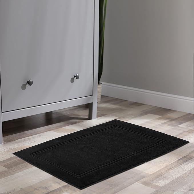 Tens Towels Pack of 2 Bath Mats 100% Cotton, 20 x 32 Inches, Super Absorbent, Hotel Quality Premium Floor Towels, Luxurious, Soft & Quick Dry, Not a Bathroom Rug, Black - ModernBath
