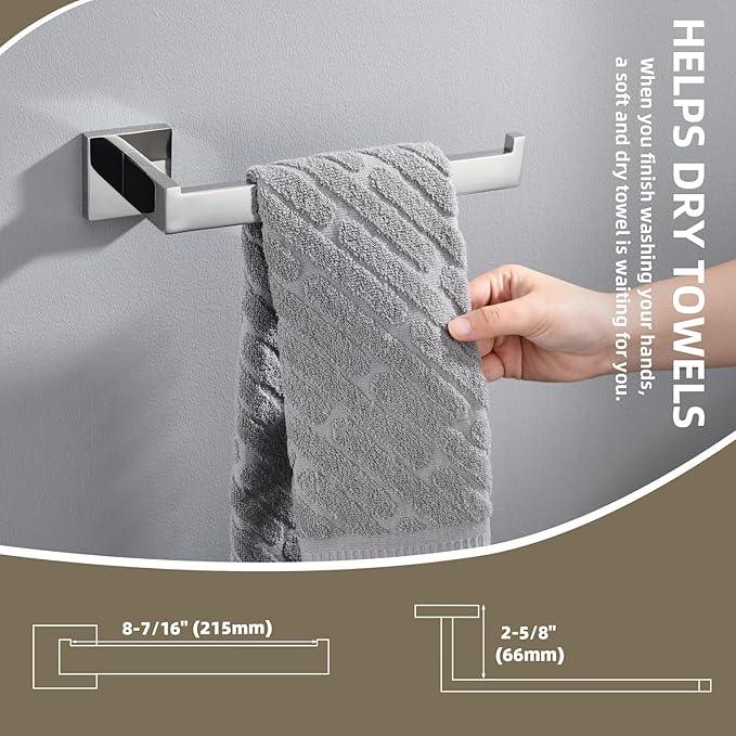 Suyar Polished Chrome Bathroom Hardware Set 4 Pieces, 304 Stainless Steel Bathroom Accessories, Include Robe Hook, Toilet Paper Holder, Hand Towel Holder, Bath Towel Bar - ModernBath