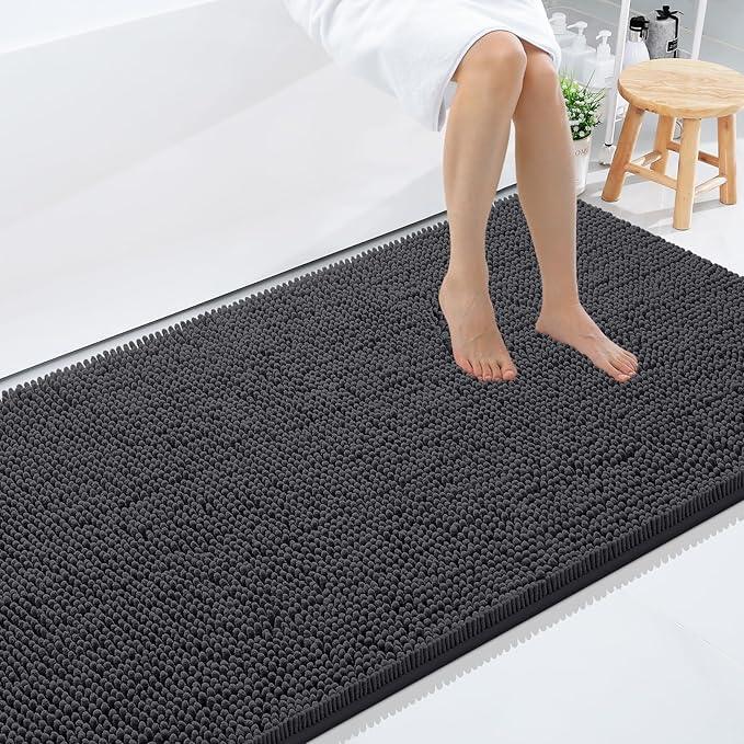 Smiry Luxury Chenille Bathroom Rugs 71x47, Extra Soft and Absorbent Shaggy Bath Mat, Machine Washable, Non-Slip Plush Carpet Runner for Tub, Shower, and Floor, Home Decor Accessories, Charcoal Grey - ModernBath