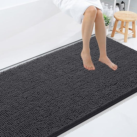 Smiry Luxury Chenille Bathroom Rugs 71x47, Extra Soft and Absorbent Shaggy Bath Mat, Machine Washable, Non-Slip Plush Carpet Runner for Tub, Shower, and Floor, Home Decor Accessories, Charcoal Grey - ModernBath