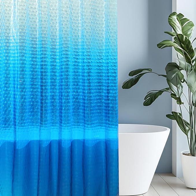 HOUSEWELL 3D Water Cube Shower Curtain 72x72 Blue Ombre, 8G Heavy-Duty Thick PEVA Waterproof Bathroom Shower Curtain Liner with 3 Bottom Magnets and 12 Hooks - ModernBath