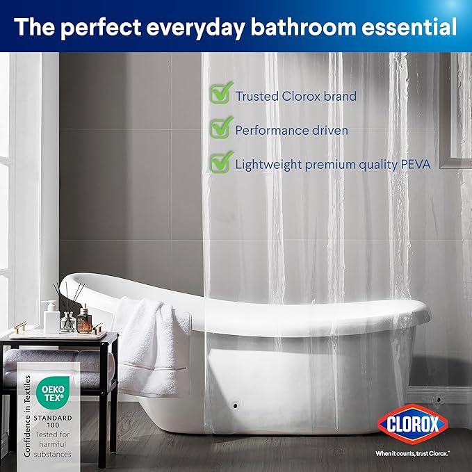 Clorox Shower Curtain Liner, Premium Lightweight Durable Waterproof 4g PEVA for Bathroom with Weighted Magnets, Standard Size 70" x 72", Clear 2 Pack - ModernBath