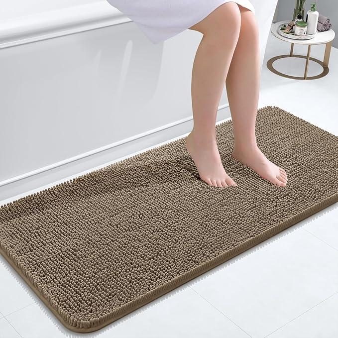 OLANLY Bathroom Rugs 47x20, Extra Soft Absorbent Chenille Bath Rugs, Rubber Backing Quick Dry, Machine Washable Bath Mats for Bathroom Floor, Tub and Shower, Home Decor Accessories, Tan - ModernBath