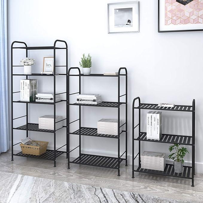 JSB 4-Tier Adjustable Shelving Unit, Heavy Duty Storage Rack Organizer Metal Corner Shelf for Kitchen Living Room Laundry Pantry Bathroom (Black, 4 Tier)… - ModernBath