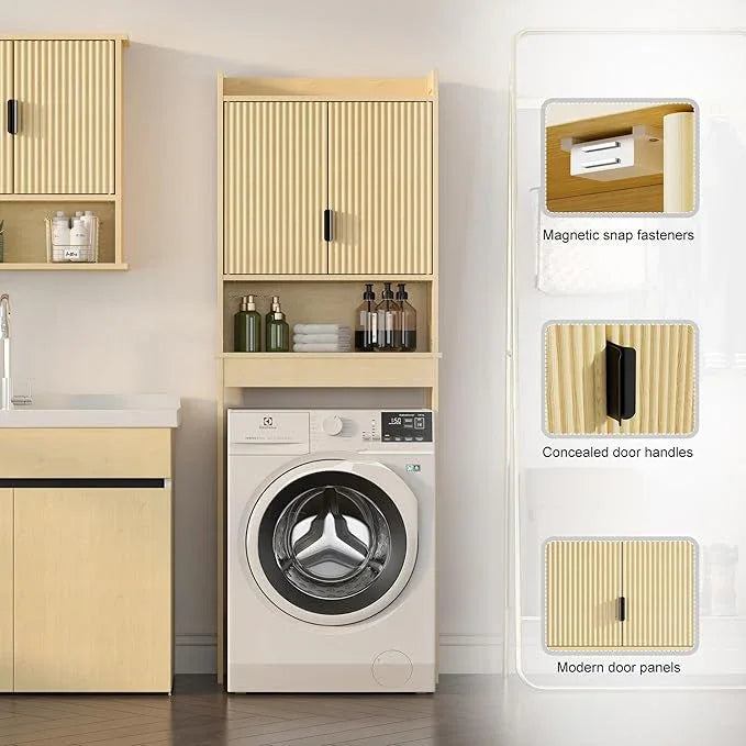 Over The Toilet Storage Cabinet,Behind Toilet Bathroom Organizer with Anti-tip,Space-Saving Toilet Shelf with Storage,Stylish Wave Pattern & Hidden Handle,Bathroom Shelf for Restroom/Laundry - ModernBath