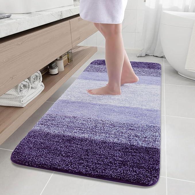 Arotive Microfiber Bathroom Rugs, Shaggy Soft and Absorbent Bath Rug, Non-Slip, Thick Plush Machine Washable Dry Bath Mats for Bathroom, Tub and Shower, 59x24, Dark Purple, Rectangular - ModernBath