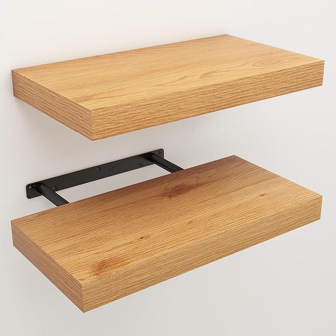 Floating Shelves for Wall, Wall Mounted Rustic Wood Shelves for Bathroom, Bedroom, Living Room, Kitchen, Hanging Shelf for Books/Storage/Room Decor (Oak, 16") - ModernBath