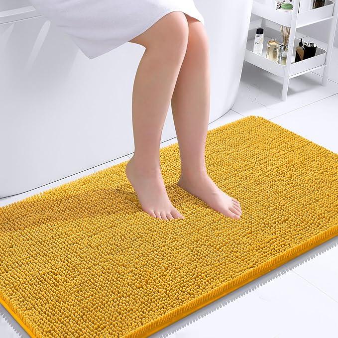 OLANLY Bathroom Rugs 44x24, Extra Soft Absorbent Chenille Bath Rugs, Rubber Backing Quick Dry, Machine Washable Bath Mats for Bathroom Floor, Tub and Shower, Home Decor Accessories, Golden Yellow - ModernBath